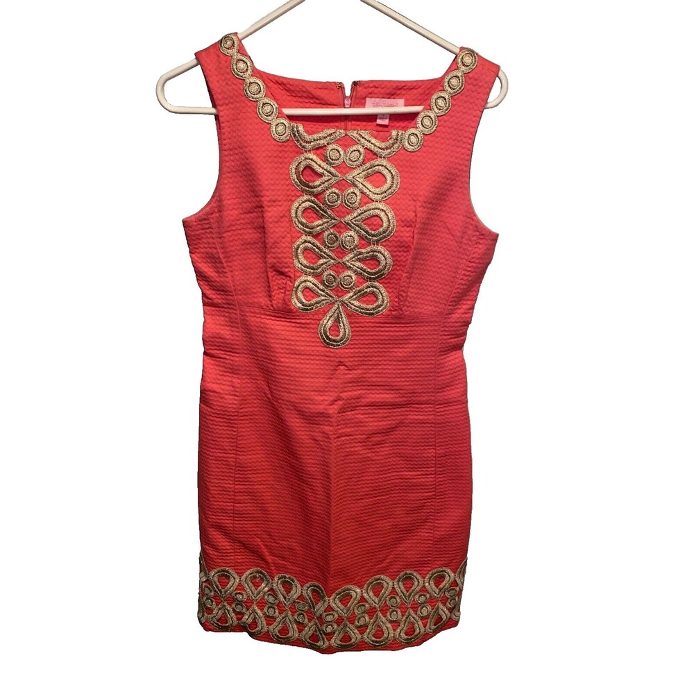 Lilly Pulitzer Womens Size 6 Red Lined Mini Dress Gold Trim Grecian Sleeveless